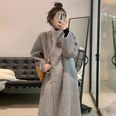 灰色毛呢子大衣女2025秋冬新款高级感中长款韩系毛呢外套小个子