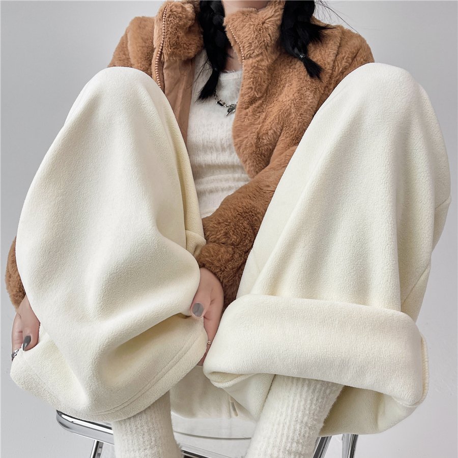 实拍糯米毛巾裤子女秋冬2025宽松慵懒垂感直筒休闲加绒加厚阔腿裤