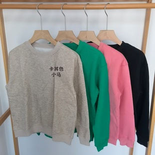 女士加绒卫衣 吉杼歆RL秋冬女装圆领长袖小马仔纯色休闲运动套衫