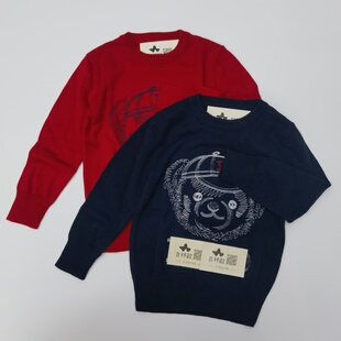 儿童小熊毛衣  小云同小吉RL秋天圆领长袖刺绣可爱薄款套头针织衫