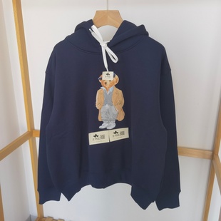 女装小熊卫衣 RL女士冬天连帽长袖可爱童趣藏青色加绒休闲套衫