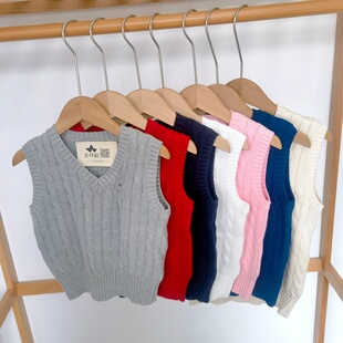 学生针织背心  吉杼歆RL儿童V领小马仔麻花棉线英伦套头毛衣马甲