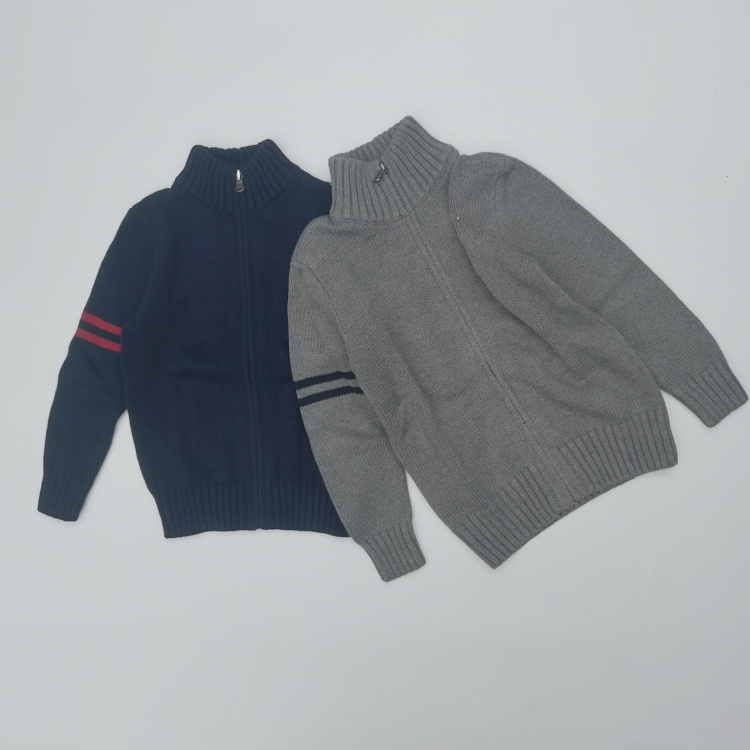 男童秋半高领拉链大马仔棉线开衫
