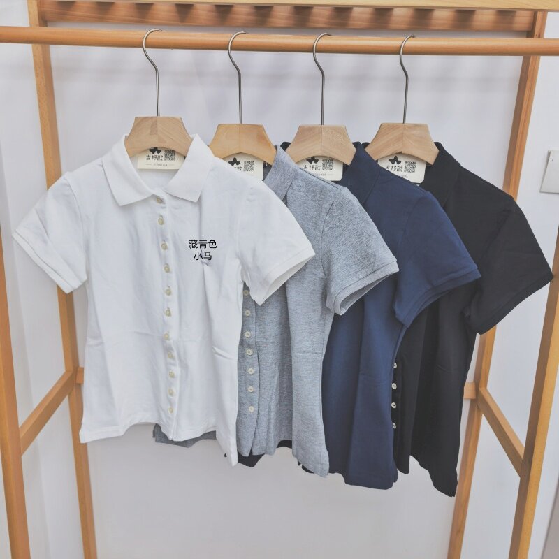 夏天短袖上衣 吉杼歆RL女士翻领小马仔修身纽扣式门襟休闲Polo衫