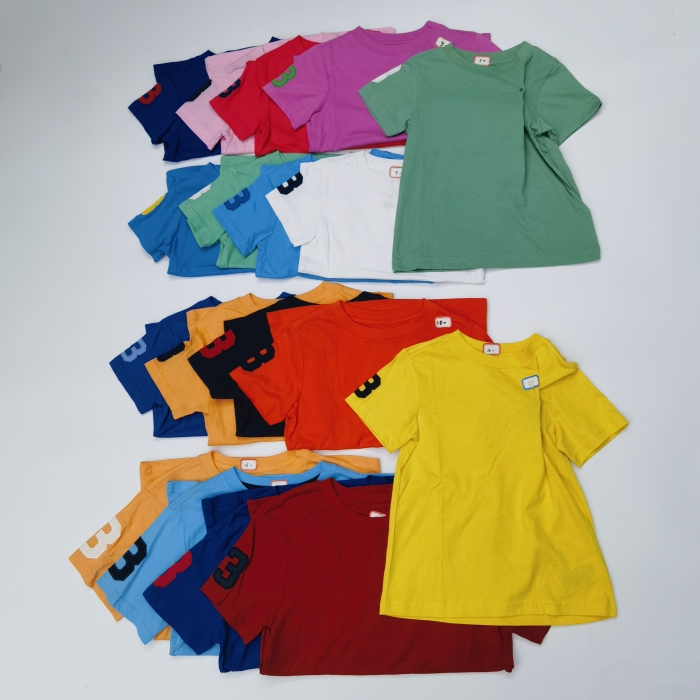 儿童夏天纯色圆领短袖大马仔T恤