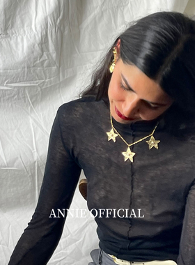 自制小众设计复古做旧手工捶打纹星星项链叠戴高级感镀18k金耳环