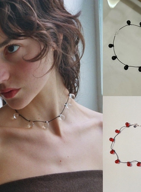 自制小众设计纯手工捷克水滴珠项链百搭气质高级感叠戴打结锁骨链