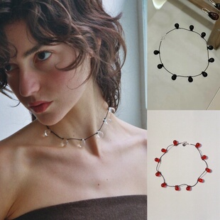 自制小众设计纯手工捷克水滴珠项链百搭气质高级感叠戴打结锁骨链