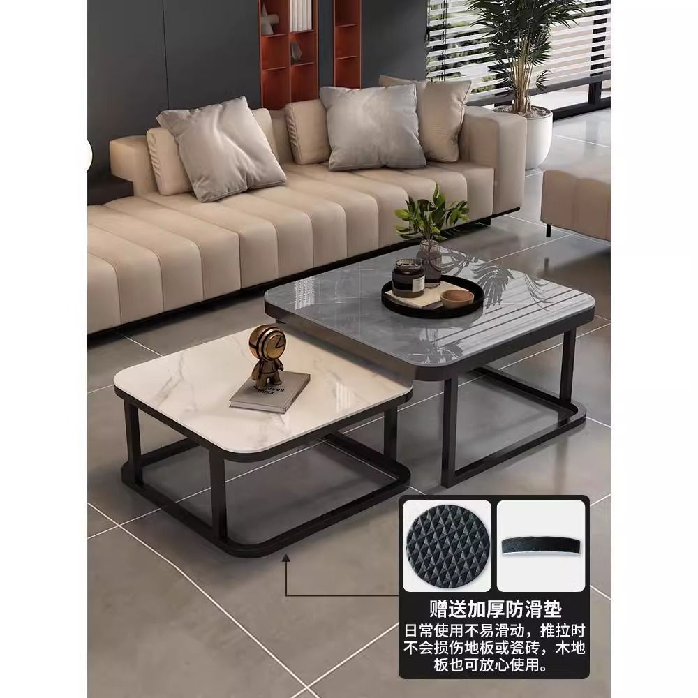 茶几家用客厅小户型折叠圆形玻璃茶桌子出租房用轻奢现代高级感