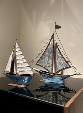 北欧复古帆船摆件轻奢办公室桌面装饰品客厅电视柜酒柜书房小摆设