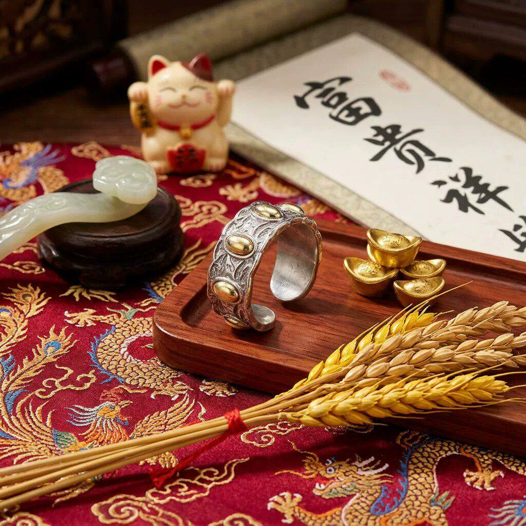 麦穗戒指女小众设计感高级轻奢食指戒2026新款爆款开口可调节指环