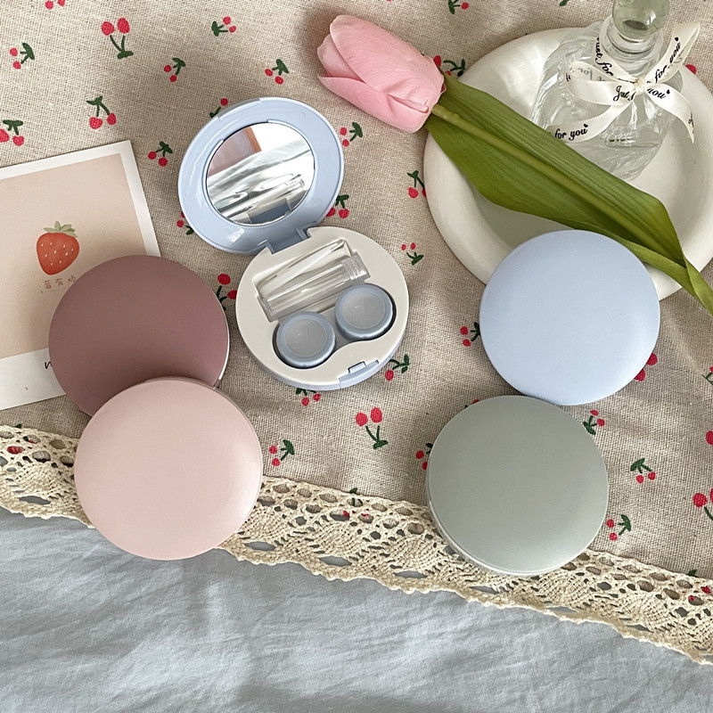 ins隐形眼镜盒子纯色复古风简约伴侣盒美瞳盒便携式收纳护理盒