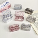 高级防漏隐形眼镜盒小巧便携少女心无需拧盖高透镜片盒一体式 伴侣