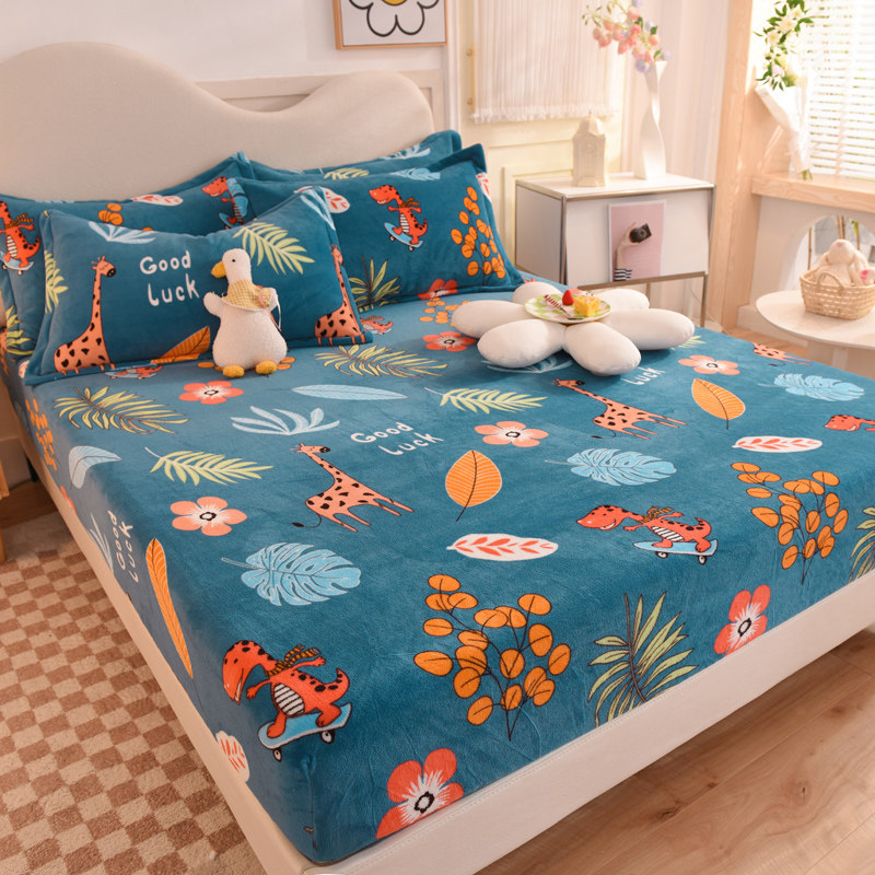 订制定做牛奶绒床笠儿童卡通加厚毛绒法莱绒床罩床包榻榻米高低床