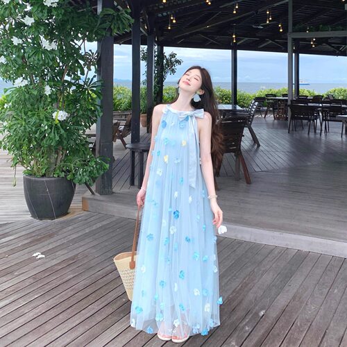 度假风宽松吊带连衣裙女