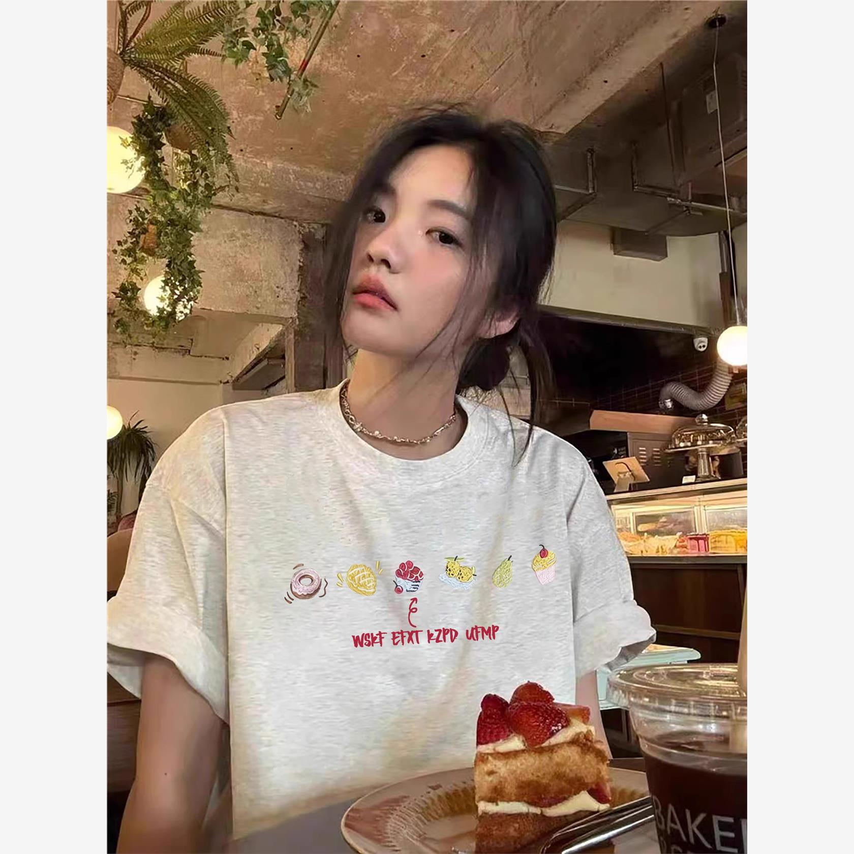 2025新款夏季纯棉短袖t恤女宽松韩版慵懒风美式高街设计感上衣服