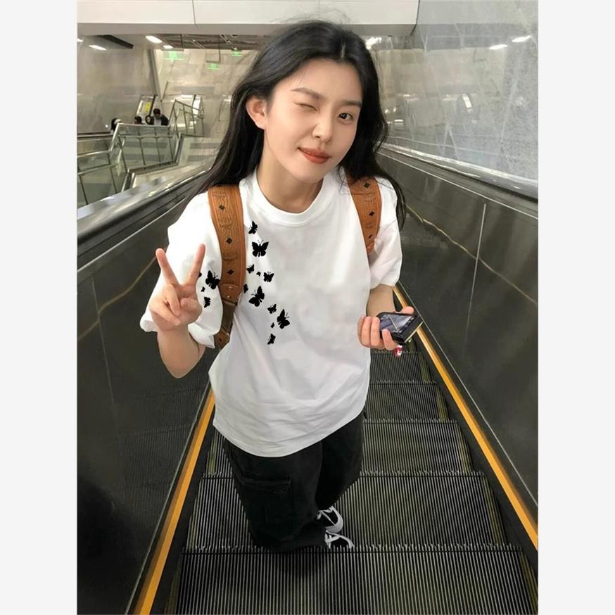 夏季纯棉白色短袖t恤女2025新款宽松美式高街慵懒风小众半袖上衣