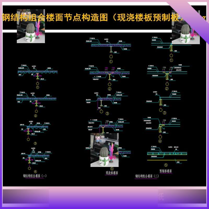钢结构组合楼板楼面节点构造图CAD图纸（现浇楼板节点预制板）dwg