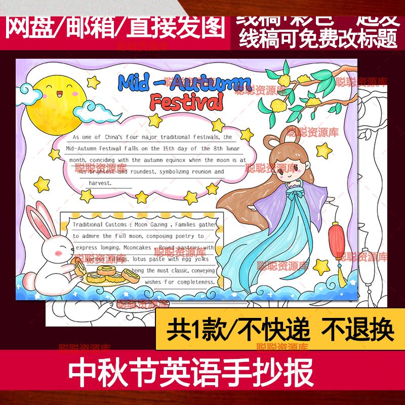 中秋节英语思维导图手抄报电子欢度中秋节传统节日习俗介绍模板