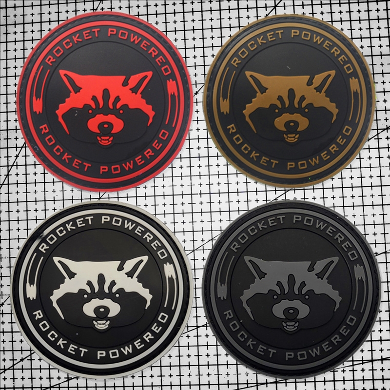 漫威复仇者联盟火箭熊魔术贴章pvc士气章夜光圆形徽章diy背包帽徽
