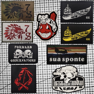 印第安人反光魔术贴章哥特夜视仪骷髅士气章 战术背包贴 骷髅徽章