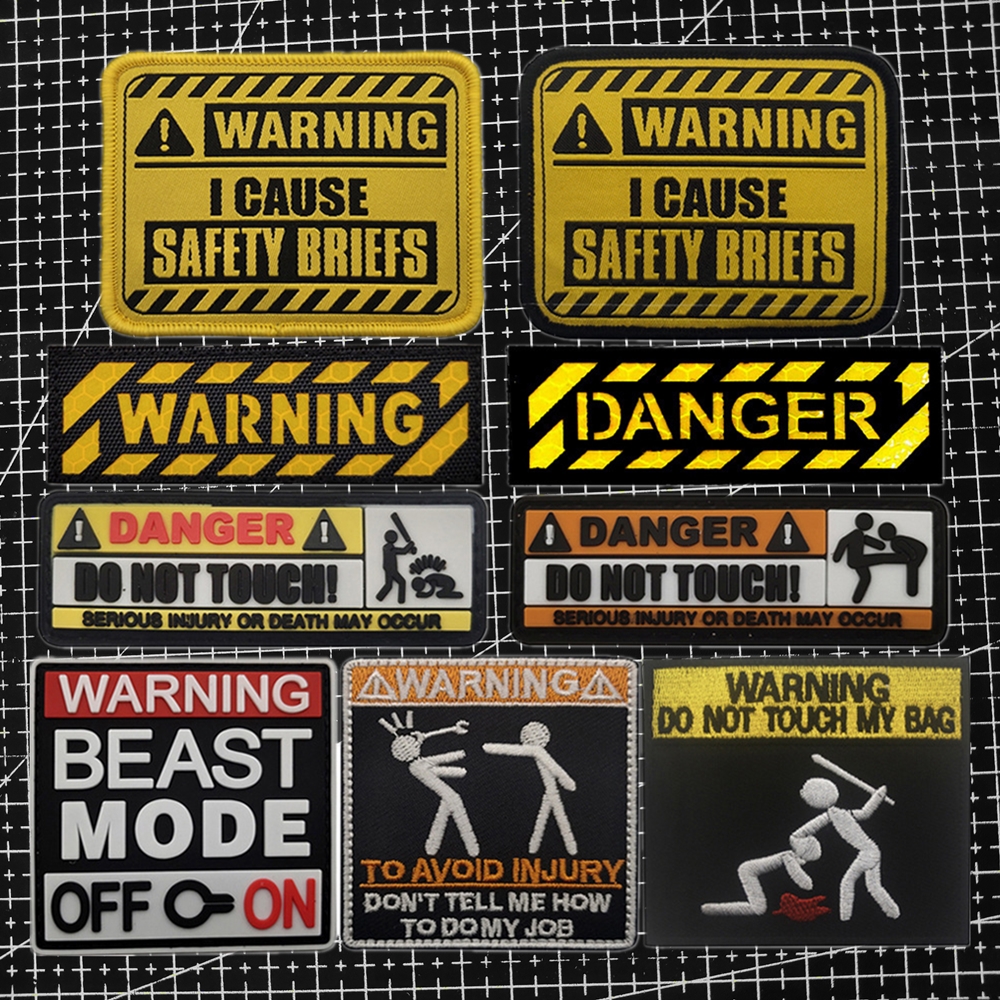 WARNING警告魔术贴徽章DANGER臂章反光士气章PVC橡胶户外背包贴章