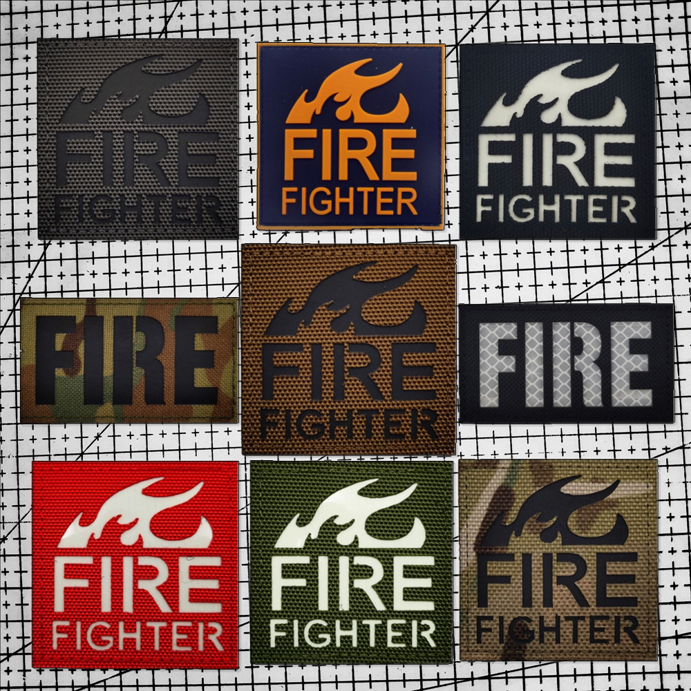 fire fighter魔术贴章消防员臂章橡胶夜光士气章反光徽章迷彩胸章