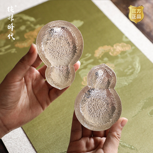 纯银时代 葫芦纯银杯托手工足银999茶托碟杯垫小型茶则茶荷高端