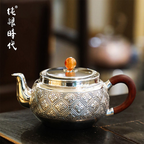 纯银时代手工錾刻足银泡茶壶精致
