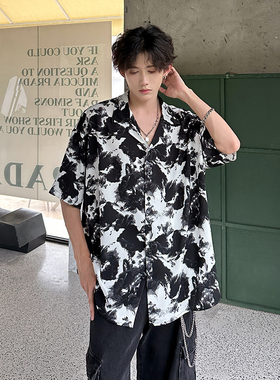 jm homme夏季新款宽松休闲短袖衬衫cuibuju五分袖冰丝凉爽衬衣潮