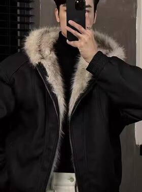 jmhomme复古棕色皮衣秋季新款水洗皮韩版宽松皮夹克帅气机车外套