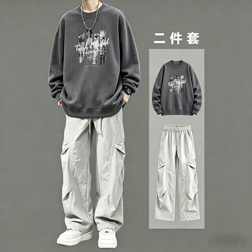 青少年男加绒卫衣裤套装