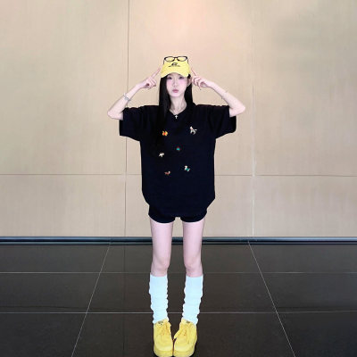 黑色重磅纯棉短袖t恤女夏