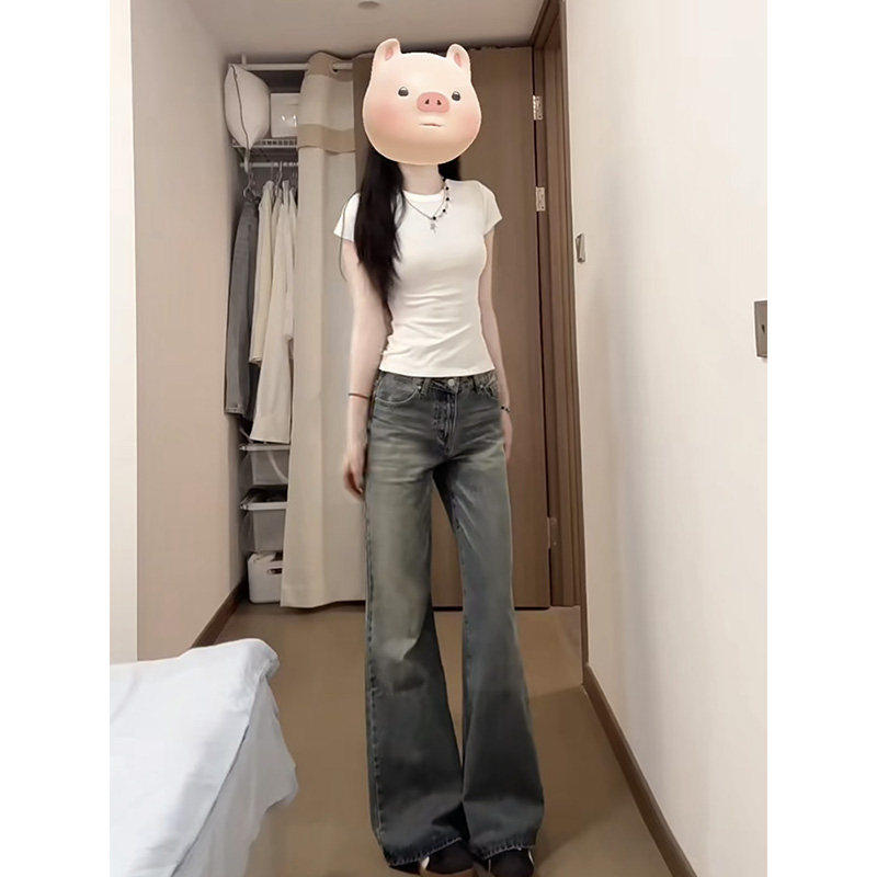 美式复古白色内搭打底上衣短袖女紧身修身正肩T恤显瘦春夏季穿搭