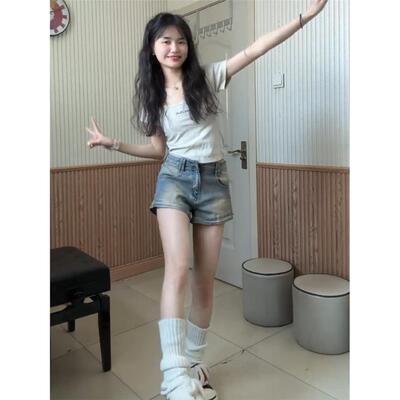 美式复古小个子牛仔短裤