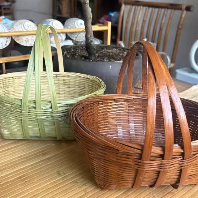 竹编篮子椭圆形草莓采摘手提篮子