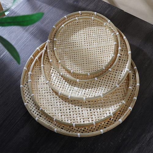 竹编有孔筛子圆簸箕米筛晾晒装饰