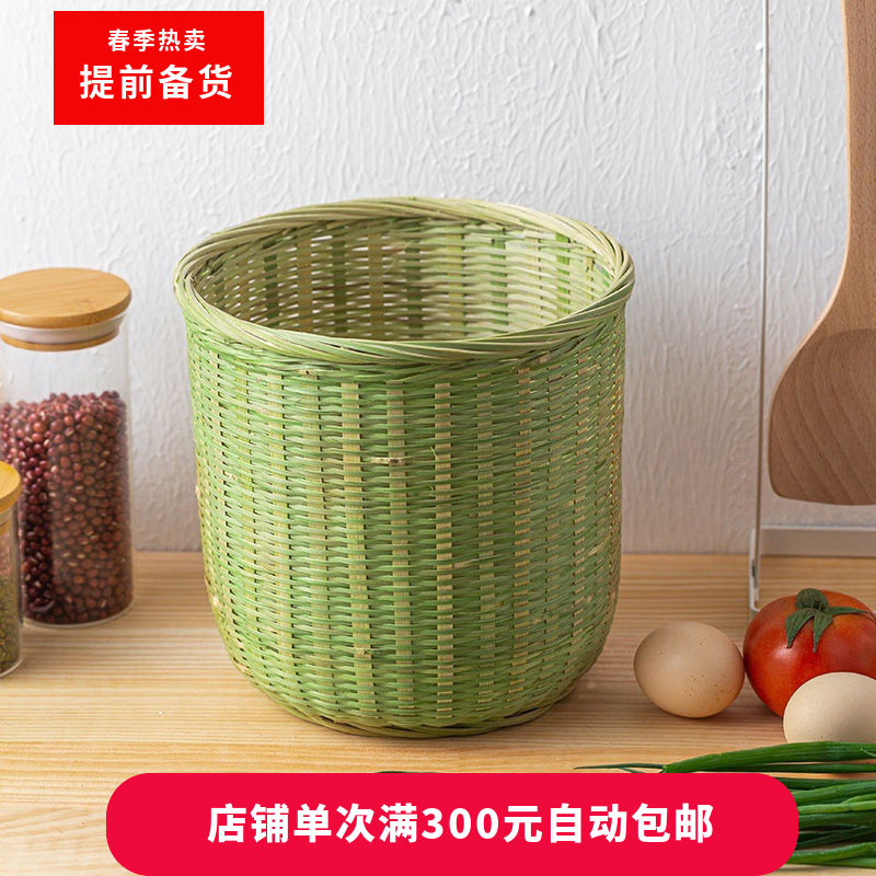 竹编箩筐家用圆桶垃圾篓商用水果蔬菜收纳篮厨房沥水大中小米箩筐