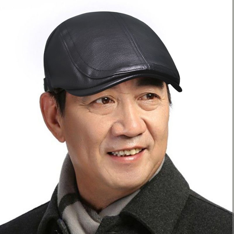 保暖前进帽防寒帽子中老年人贝雷帽秋冬季帽子男款休闲防寒皮帽