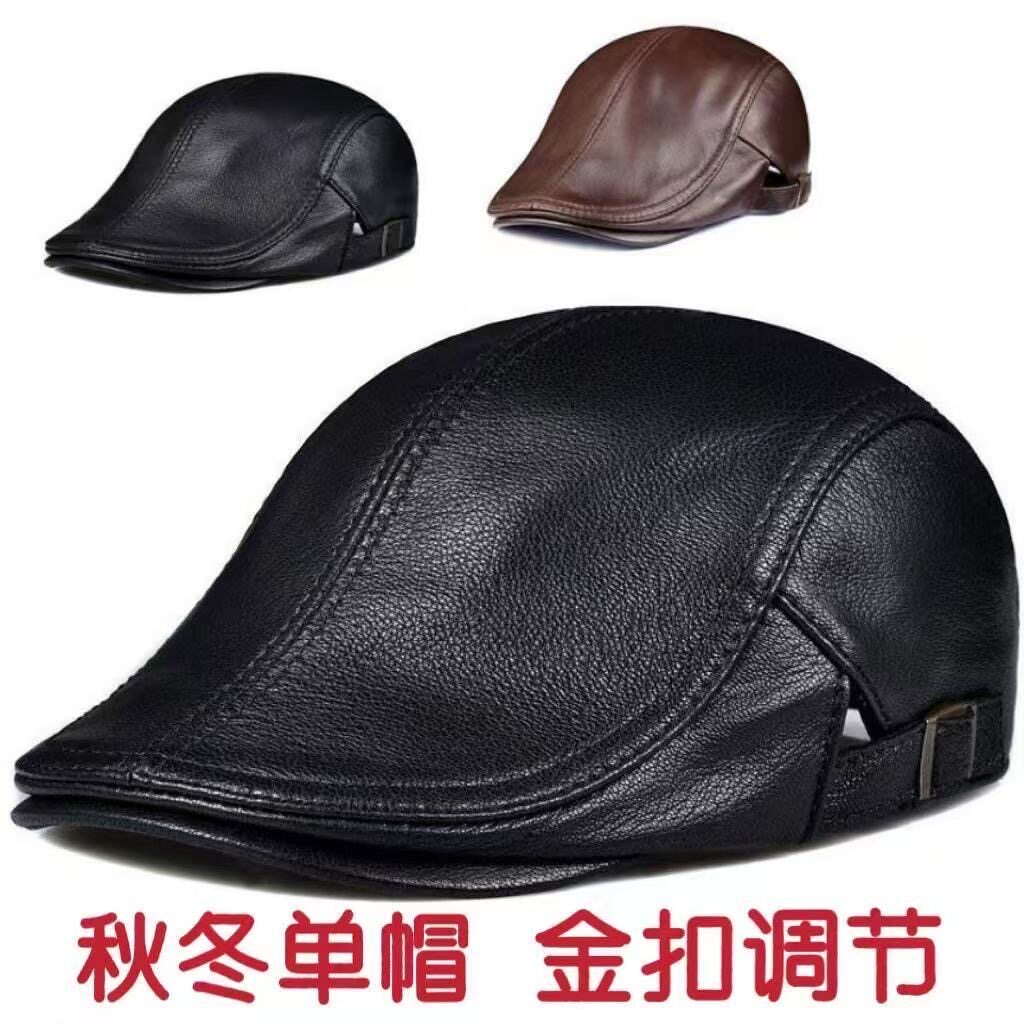 中老年四季薄款软面牛皮帽子头层牛皮鸭舌帽复古绅士帽休闲前进帽