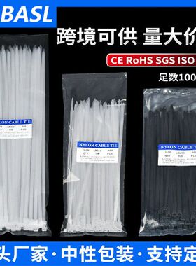 批发黑白色尼龙扎带nylon cable tie 扎带厂家100条1包装跨境出口