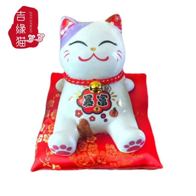 国潮猫小摆件手机支架店铺前台开业礼品陶瓷创意客厅装饰存钱罐