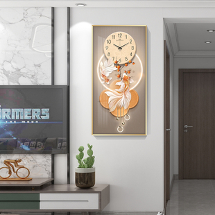 现代轻奢餐厅钟表挂钟客厅2025款 饰画电子钟挂画高级感艺术时钟 装