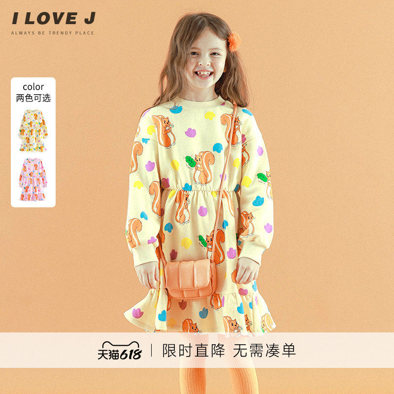 ILOVEJ童装小松鼠洋气连衣裙加厚儿童冬装休闲女童裙子潮/JUWOP04