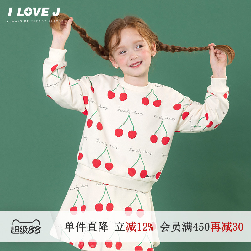 ILOVEJ女童樱桃满印短款卫衣图片