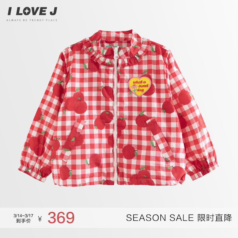 ILOVEJ韩国童装2026春季女小童苹果荷叶领格子速干外套/MXSOU04