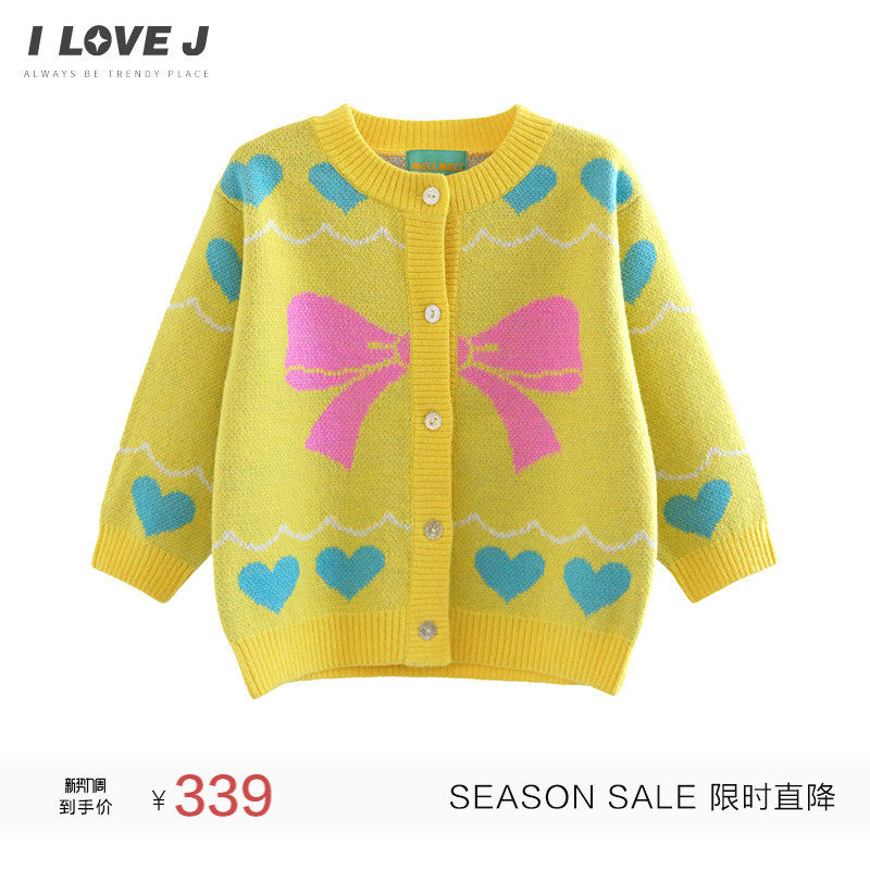 ILOVEJ韩国童装2026春季女童蝴蝶结针织开衫爱心韩版外套/MXSOU02