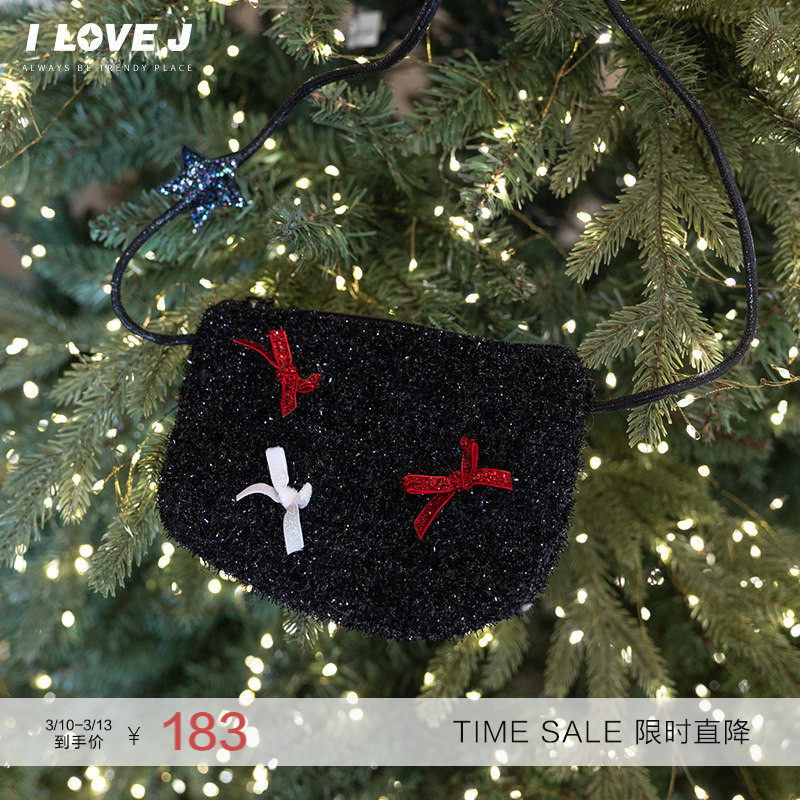 ILOVEJ韩国儿童小香风包蝴蝶结女童黑色闪亮斜挎包挎肩/JXWEC02