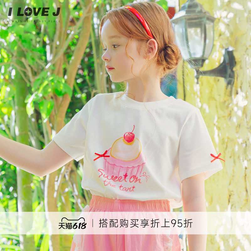 ILOVEJ韩国童装26夏新款女童甜美蛋糕印花短袖t恤儿童小衫JYUTO29