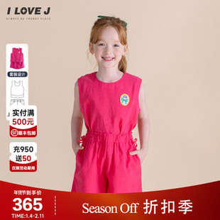 ILOVEJ韩国童装夏季女童亚麻无袖两件套装刺绣蝴蝶结/JXUSE04